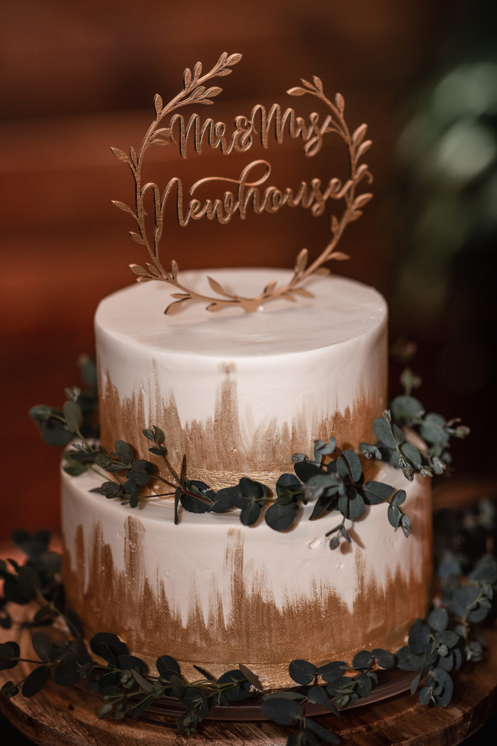 green gold and white wedding cake