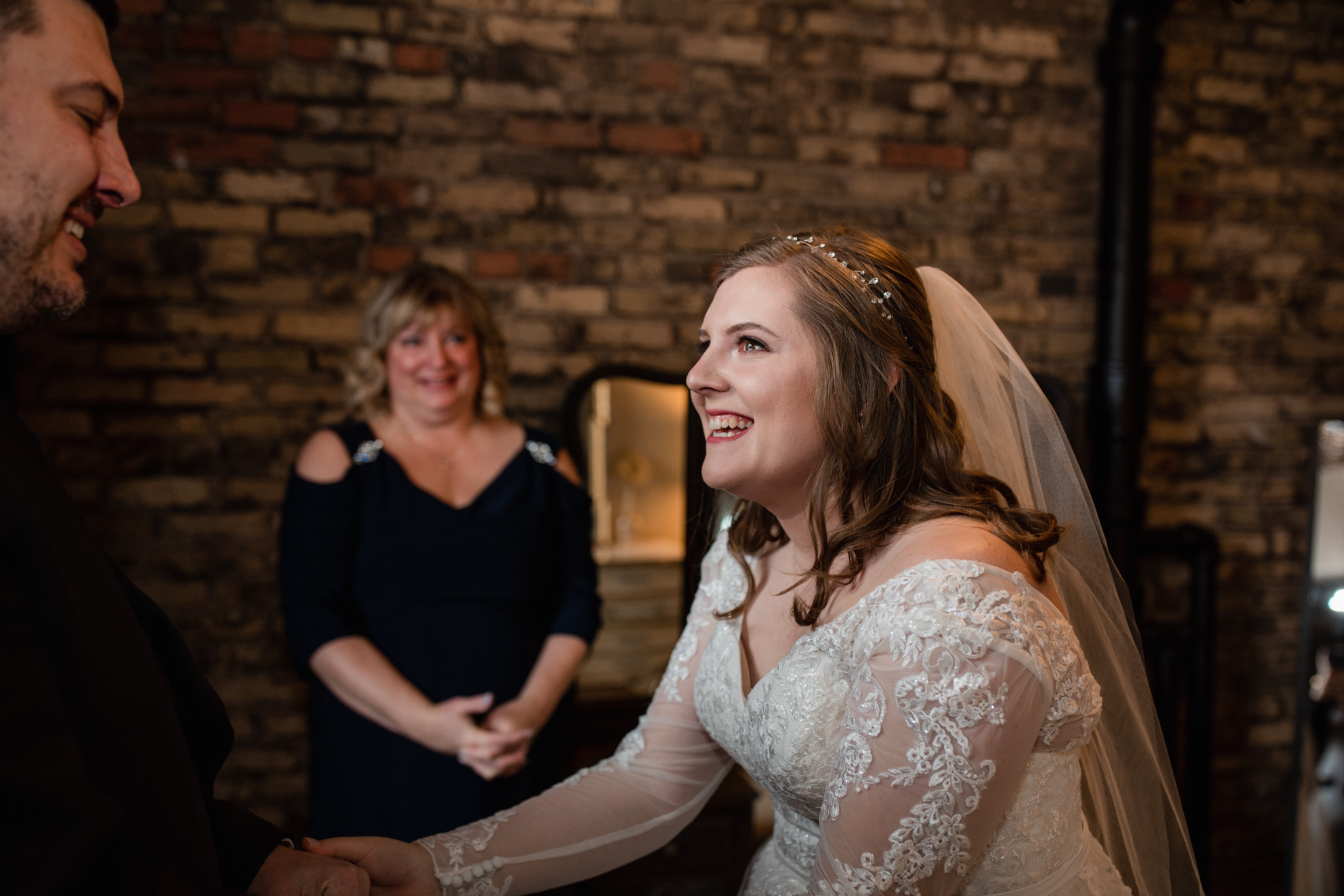 Bride tearing up seeing her dad during first look
