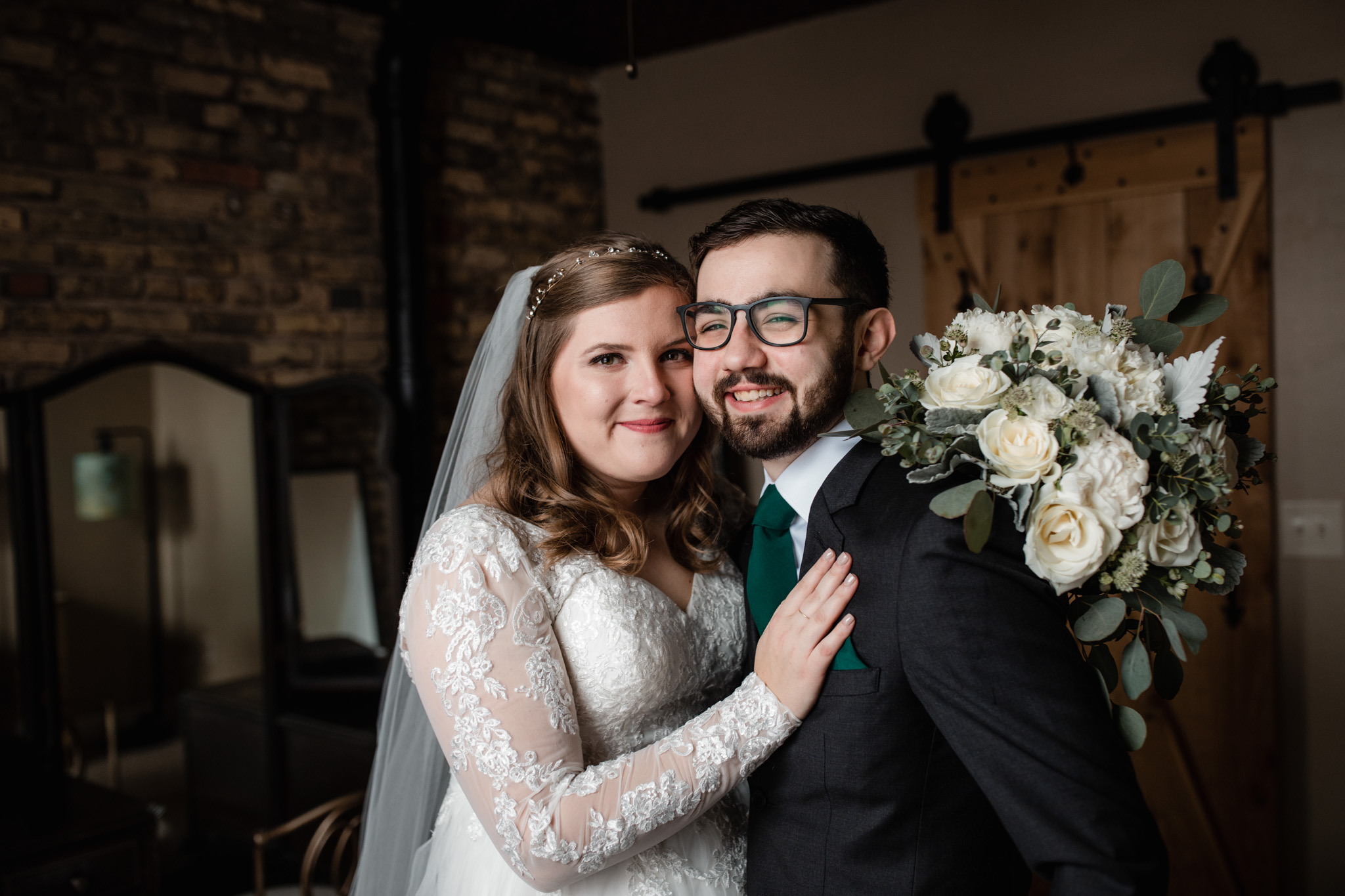formal wedding photo of bride and groom