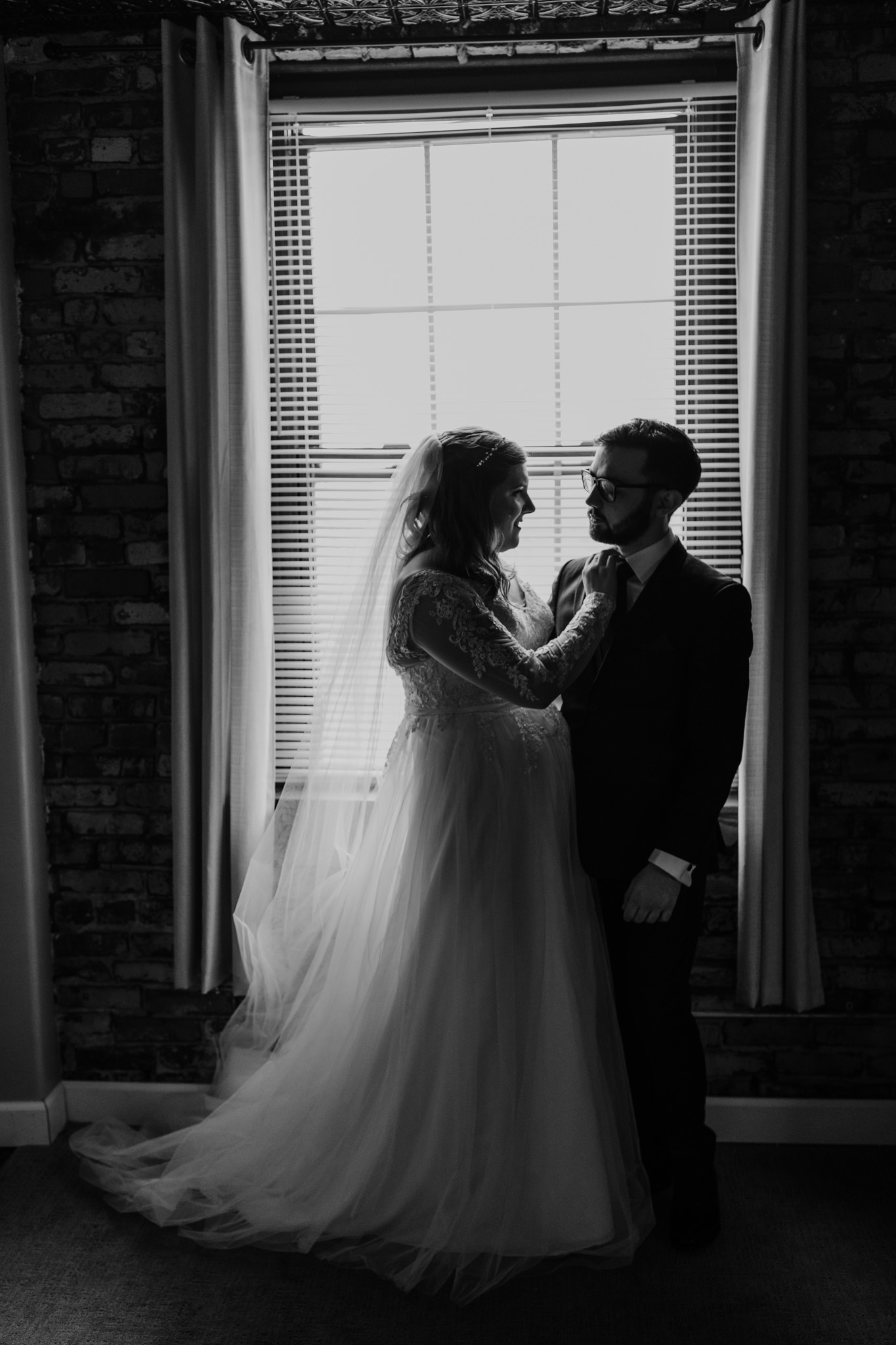 Backlit silhouette wedding picture