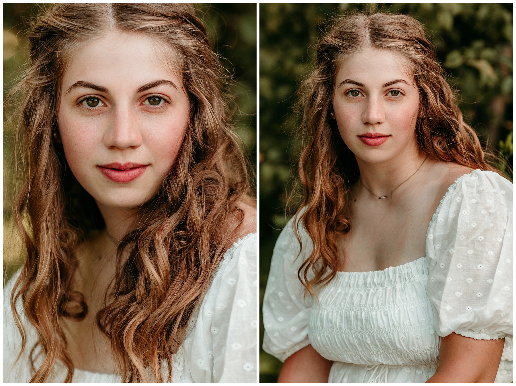senior portrait head shots of a girl with curly hair looks like a princess in pride and prejudice