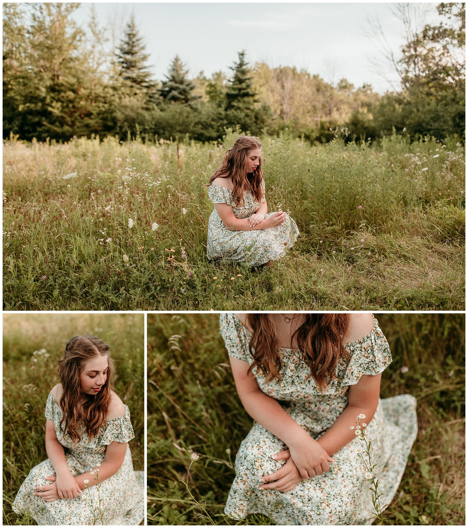 girl twirling her hair in the flowers looks like pride and prejudice