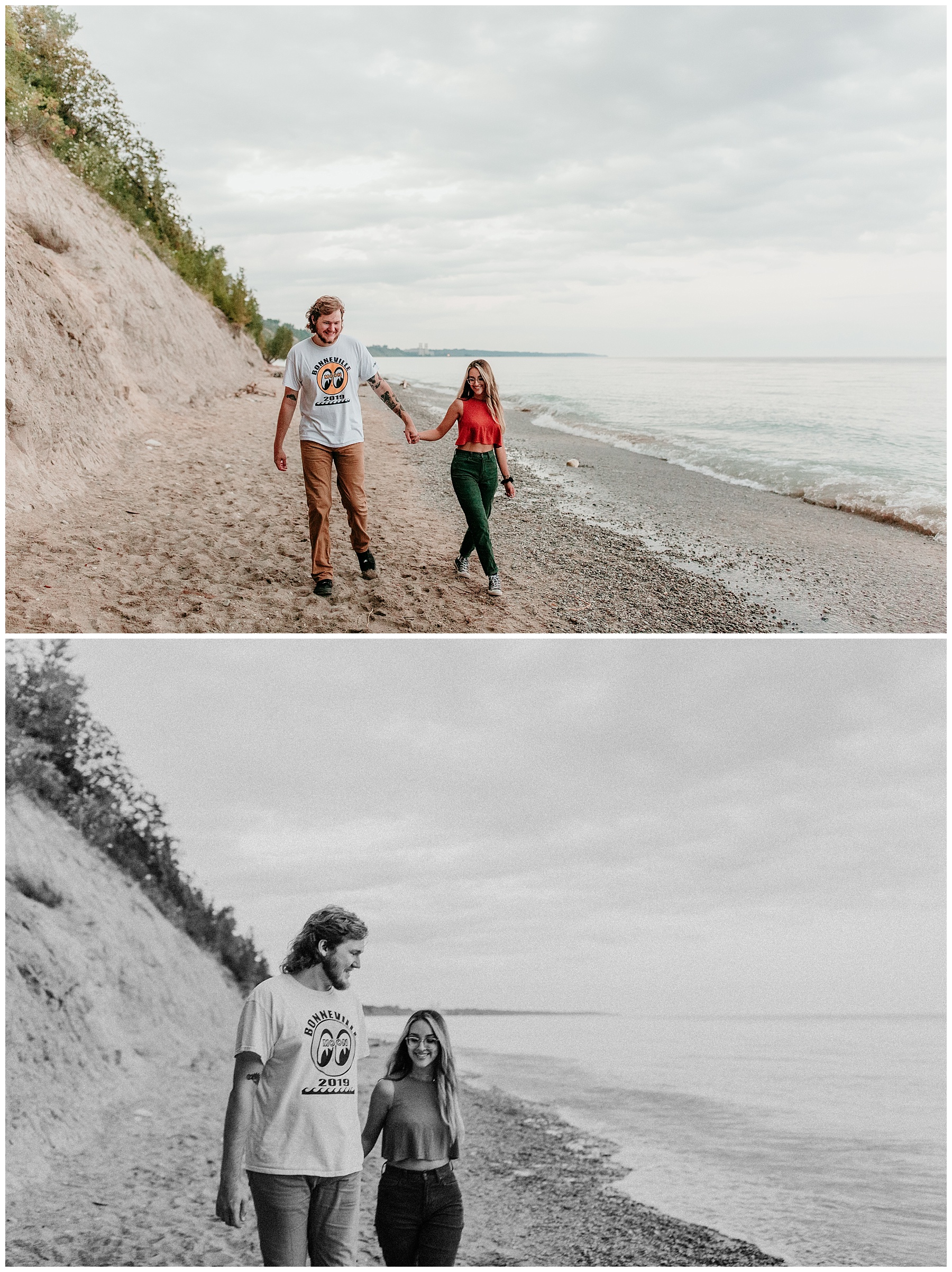 hipster couple walking down beach lions den gorge