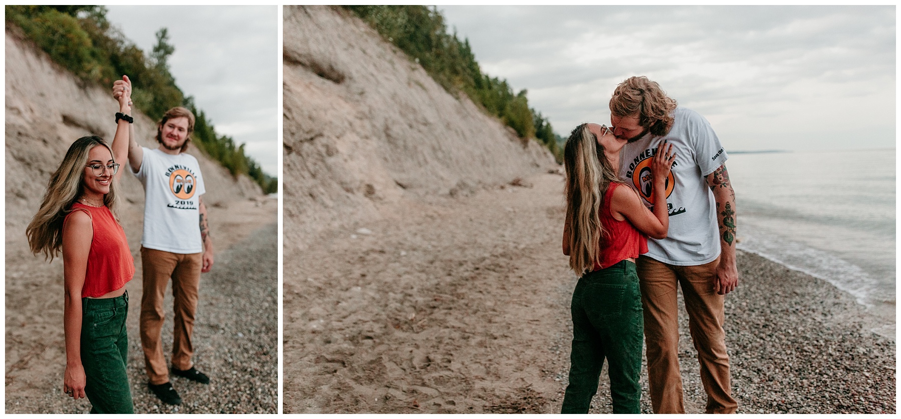 rad hipster couple dancing on lake michigan