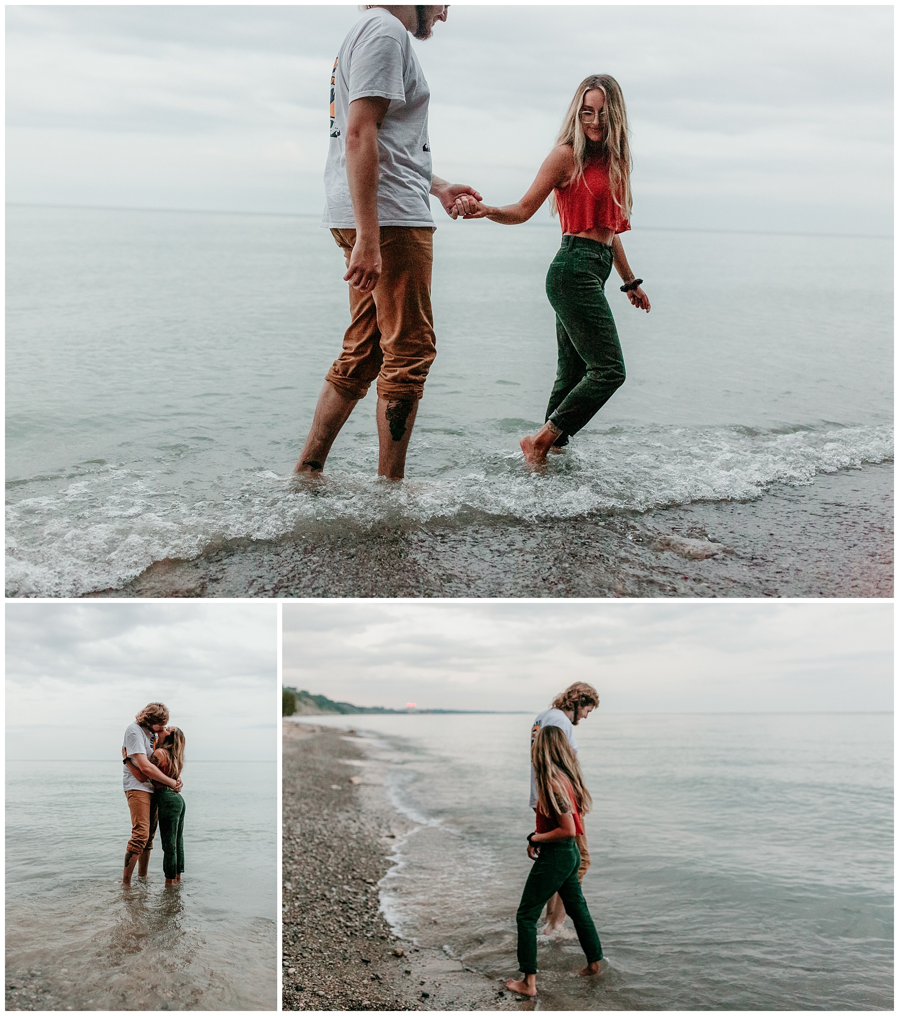 rad couple playing in lake michigan in lions den grafton wisconsin