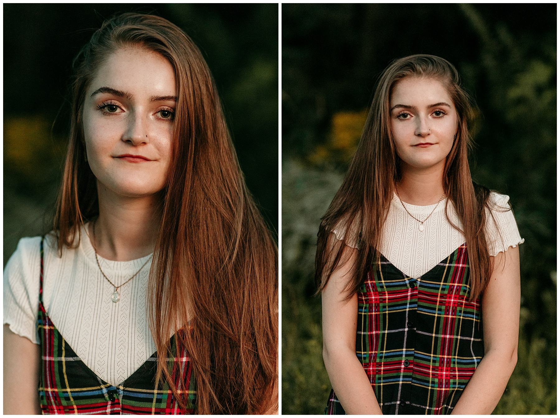 90s grunge senior pictures in a plaid dress