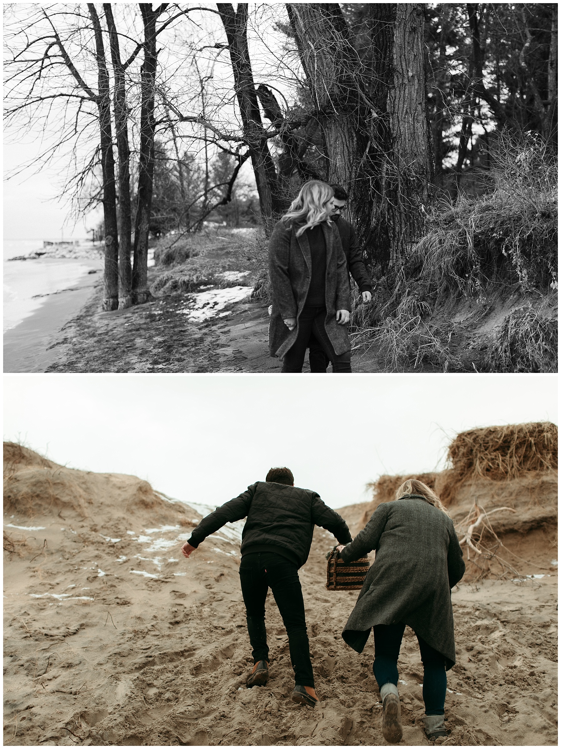 Moody dramatic black and white photograph of adventure elopement style vow renewal