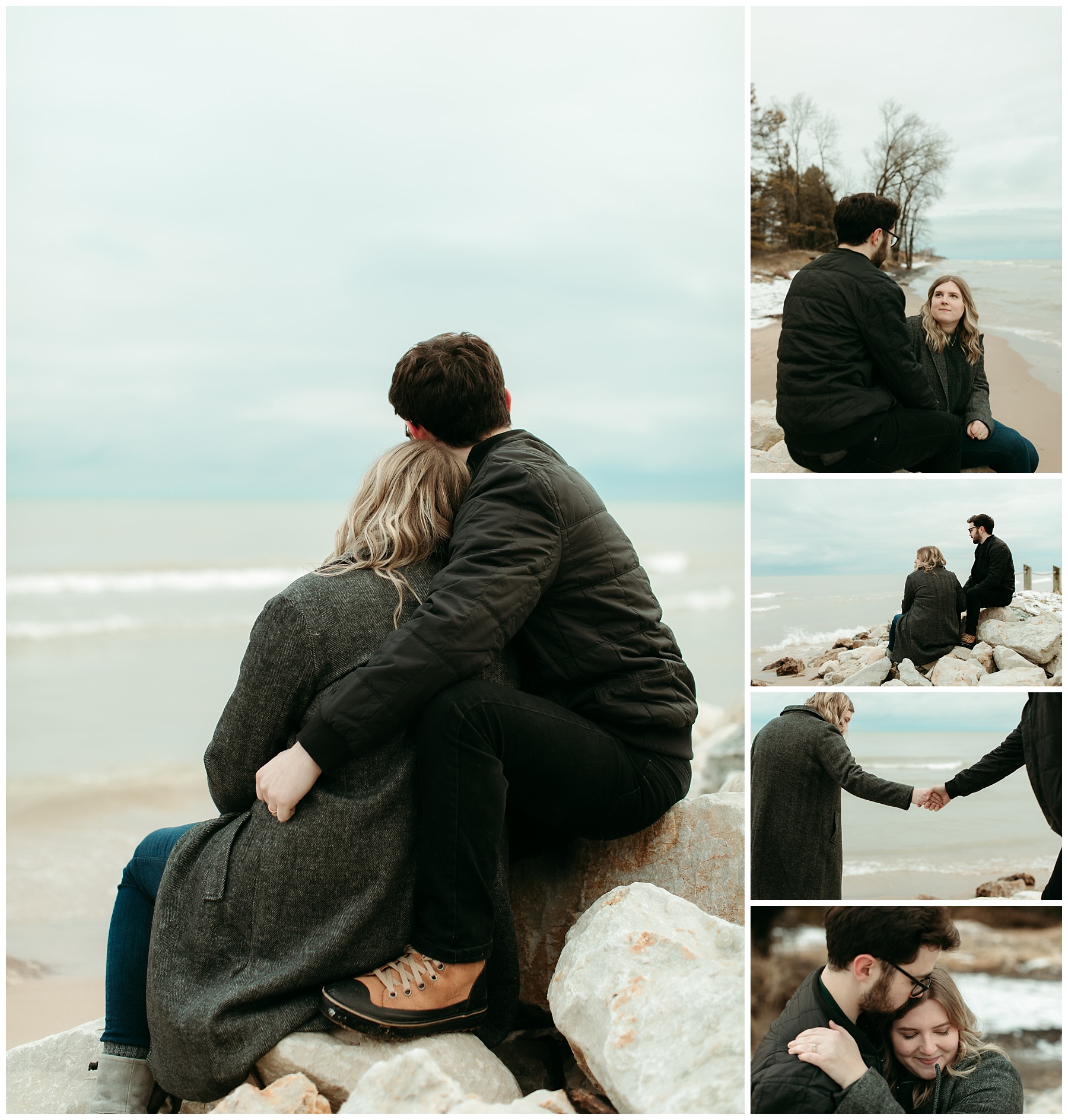 Adventure photography of couple looking out at lake michigan from the shoreline in Wisconsin prior to renewing their vows