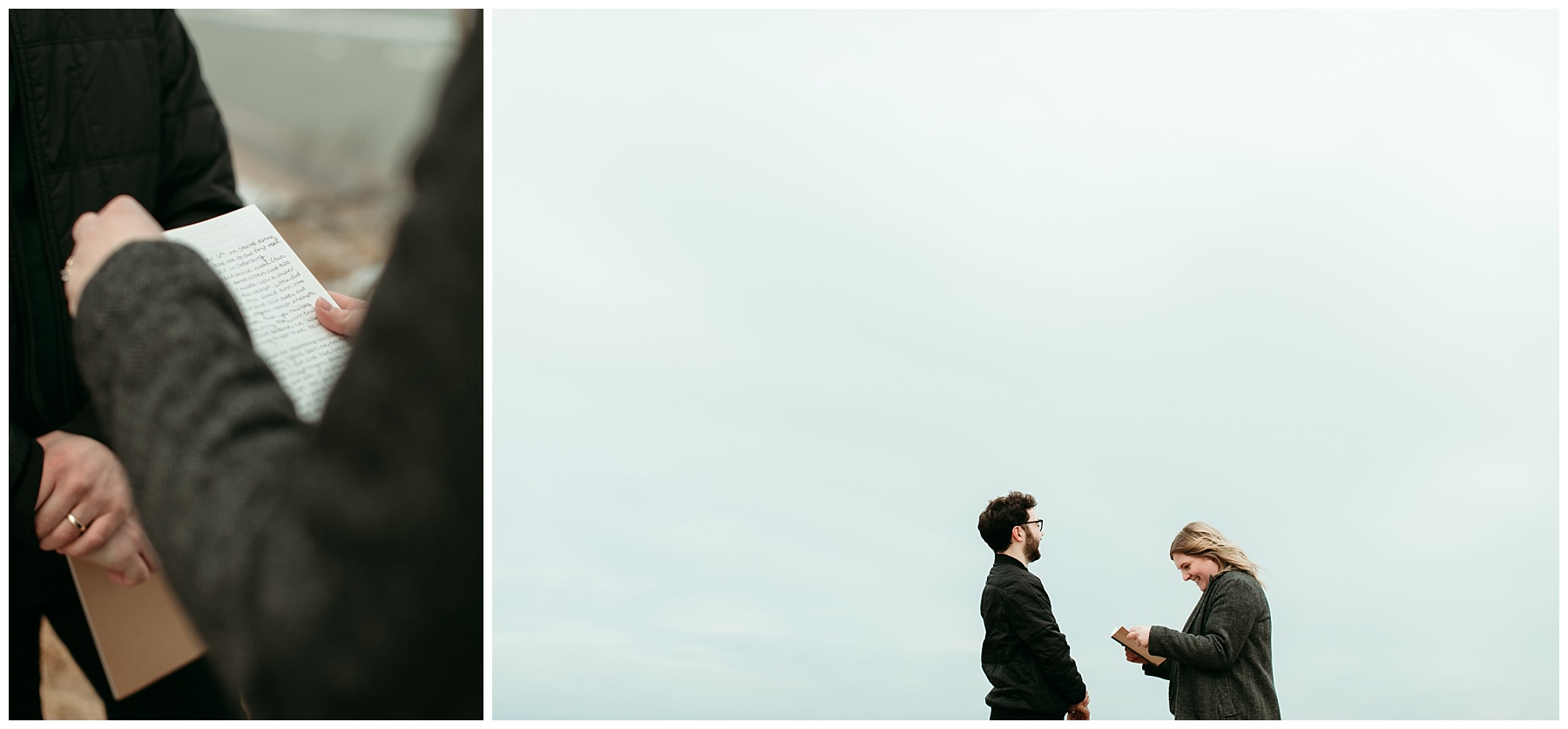 Vows being read at the top of a bluff from custom vow books