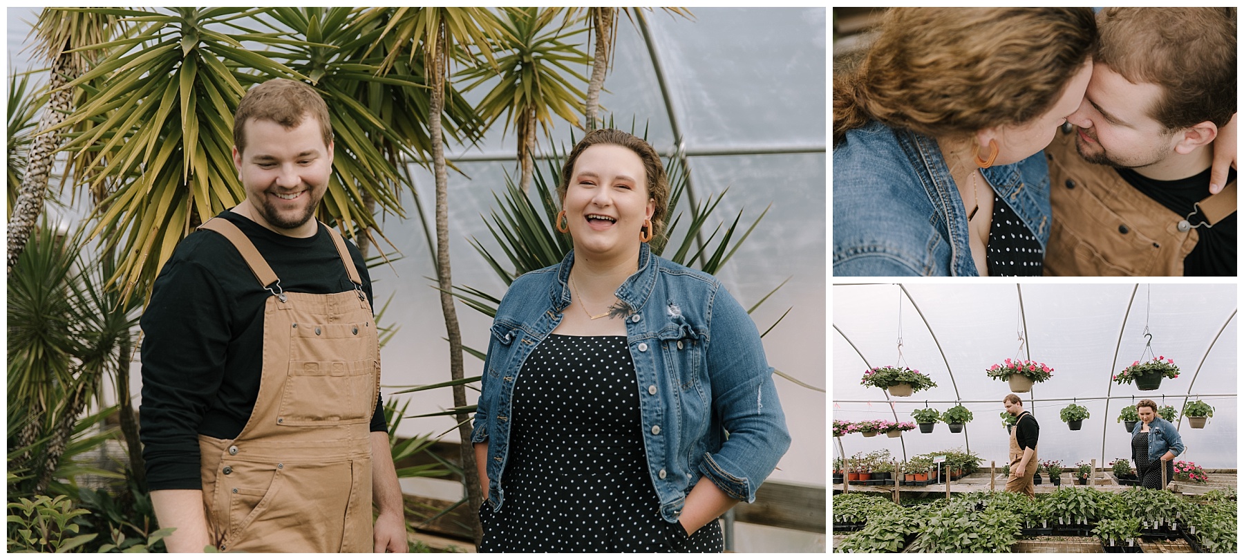 Couple laughing in a greenhouse