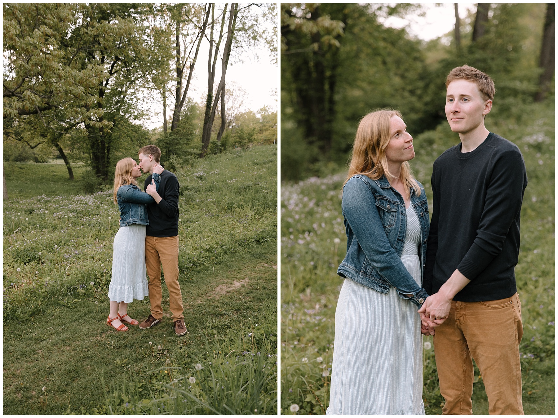 Girl and guy near a wildflower field for their engagement pictures