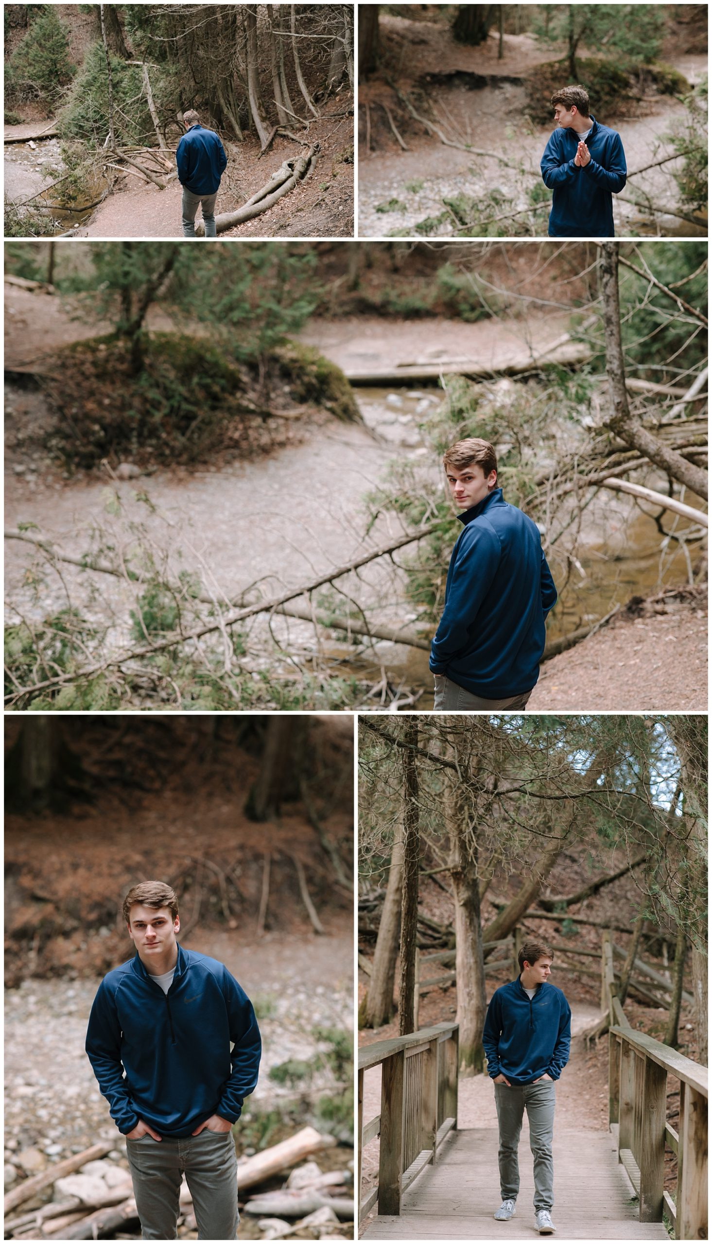 Candid senior pictures in Ozaukee county, Wisconsin. Senior guy exploring nature with professional photographer specializing in senior pictures.