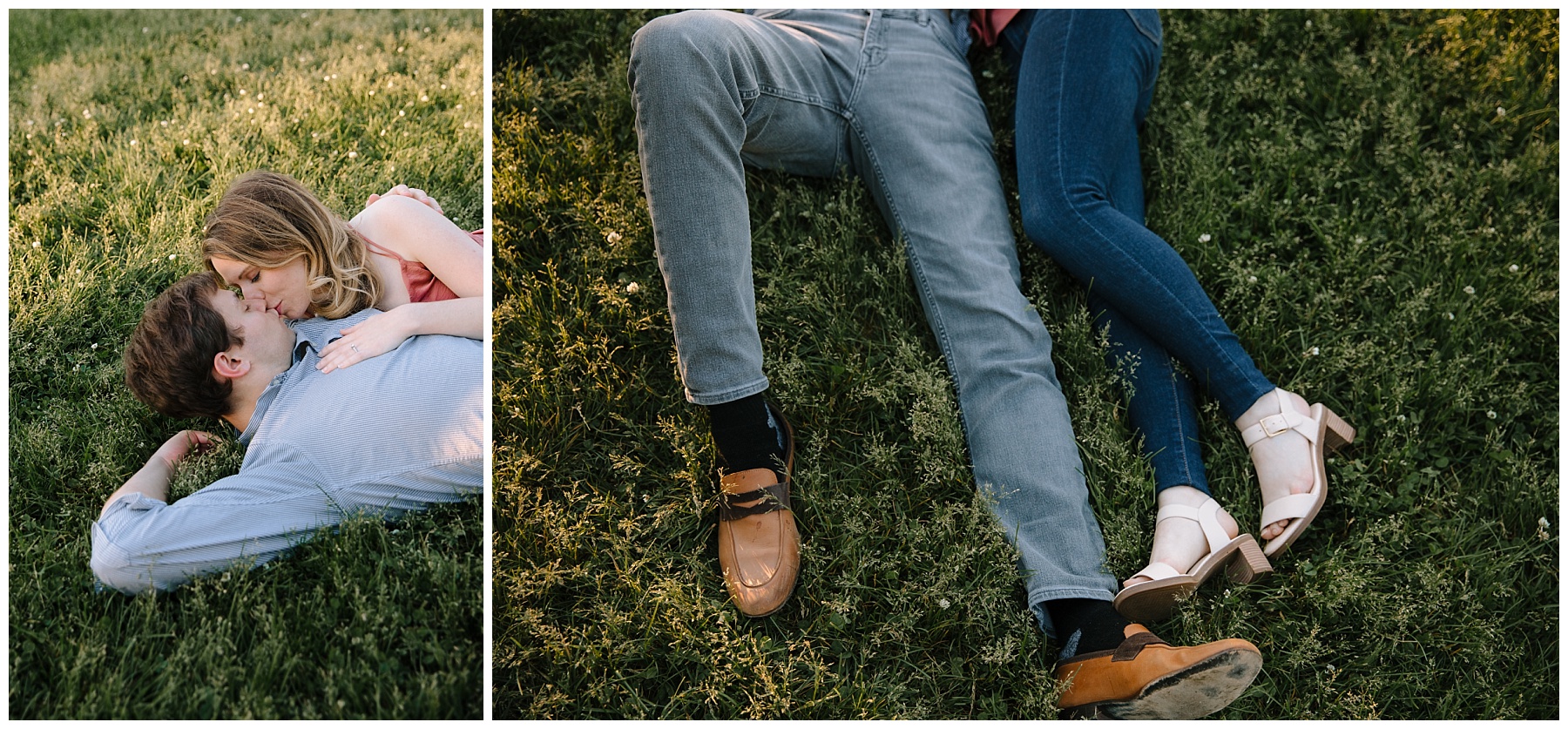 Couple's feet laying in the grass for Madison engagement pictures