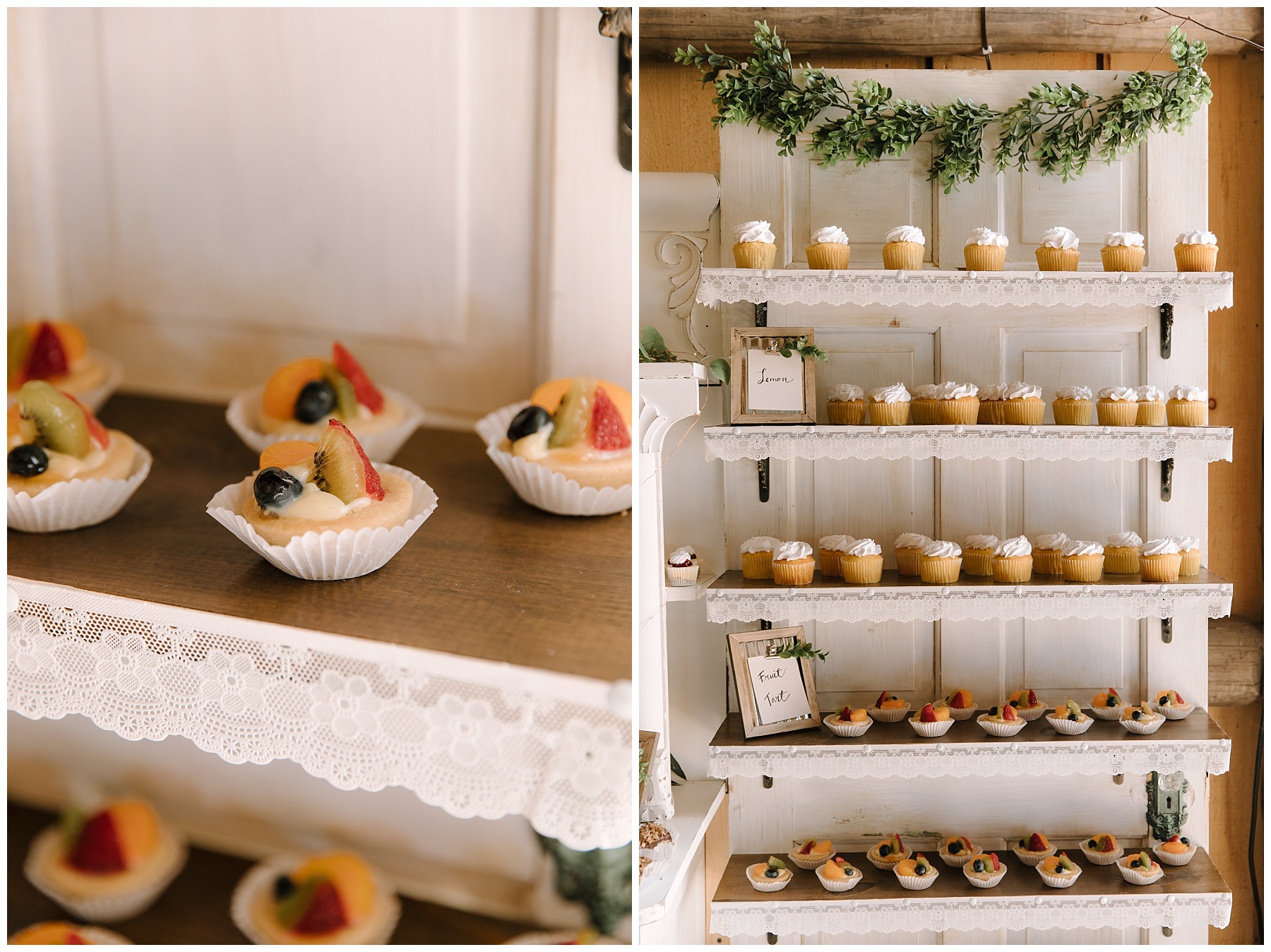 Little dessert bar including fruit tart and lemon cupcakes from Aggie's Bakery