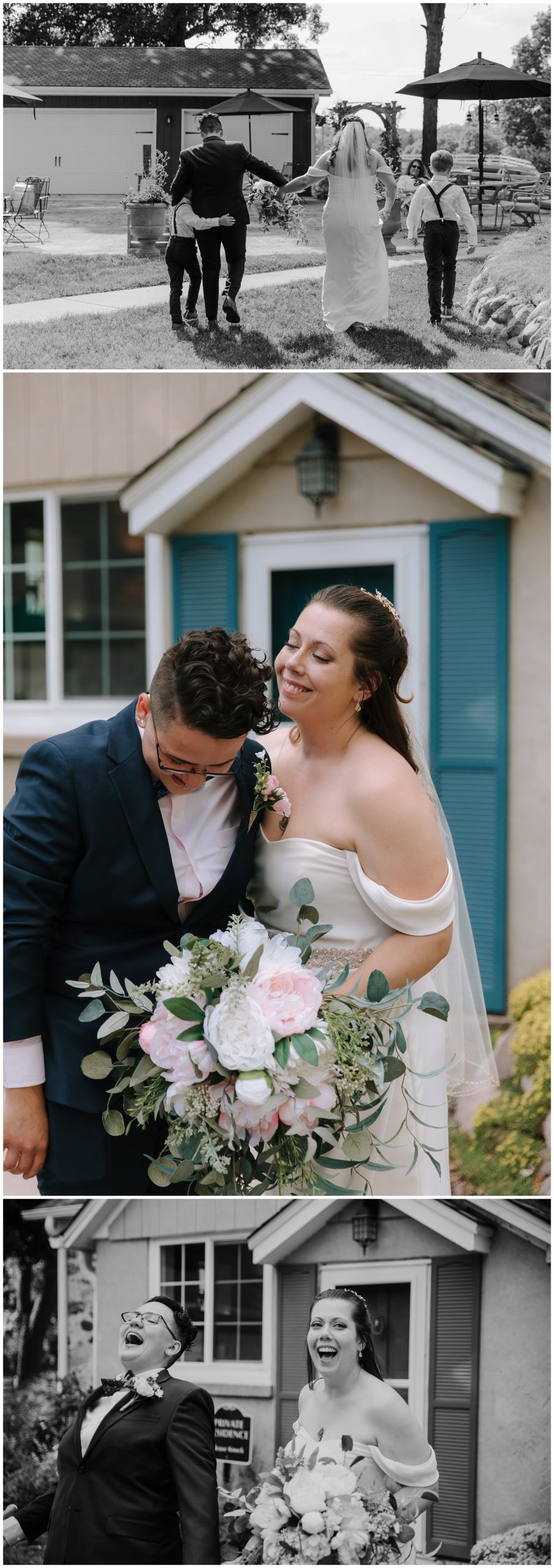 Two brides celebrate after finishing their wedding ceremony