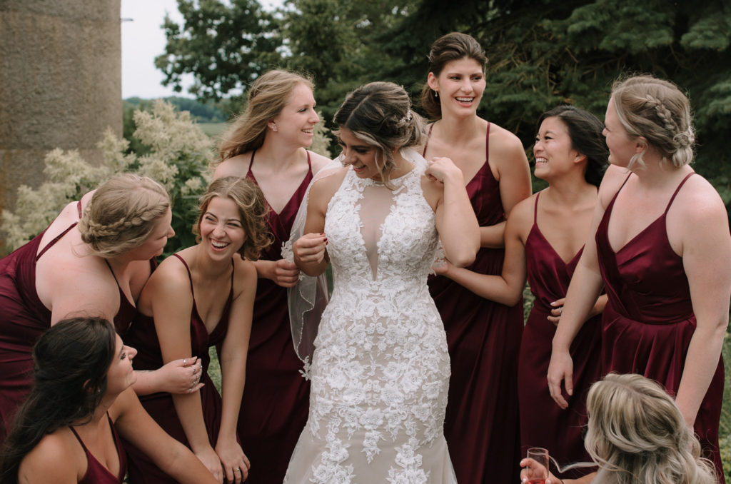 Bridesmaids wearing maroon dresses - How to get your wedding published