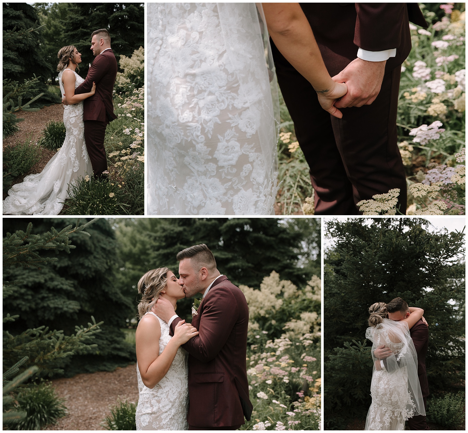 Portraits of the bride and groom on wedding day. Pictures have a candid documentary feel.