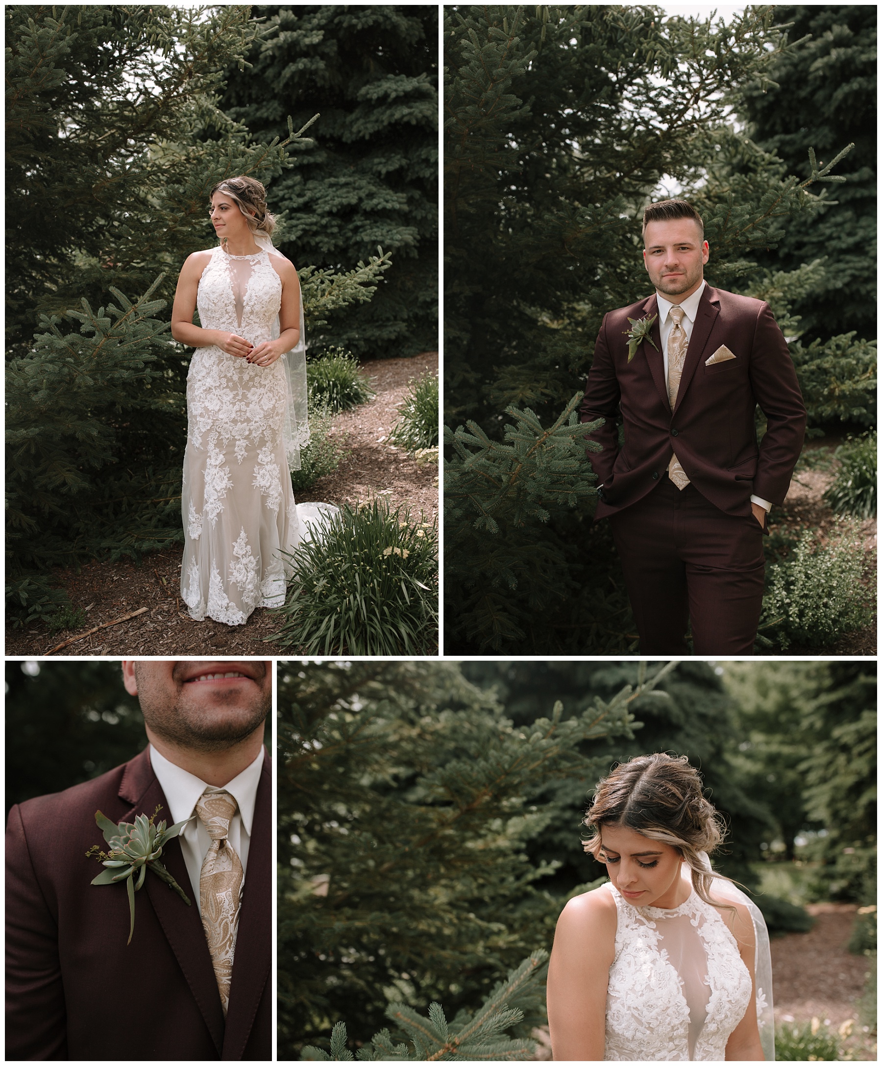 Individual detail portraits of the bride and groom on their boho wedding day