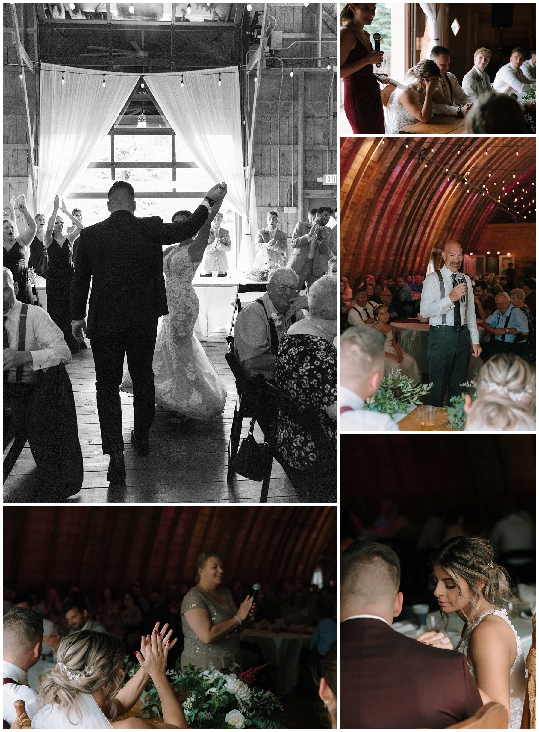 Wisconsin wedding photographer - Milwaukee - Couple spinning grand march black and white photographs - wedding party giving speeches and toasts