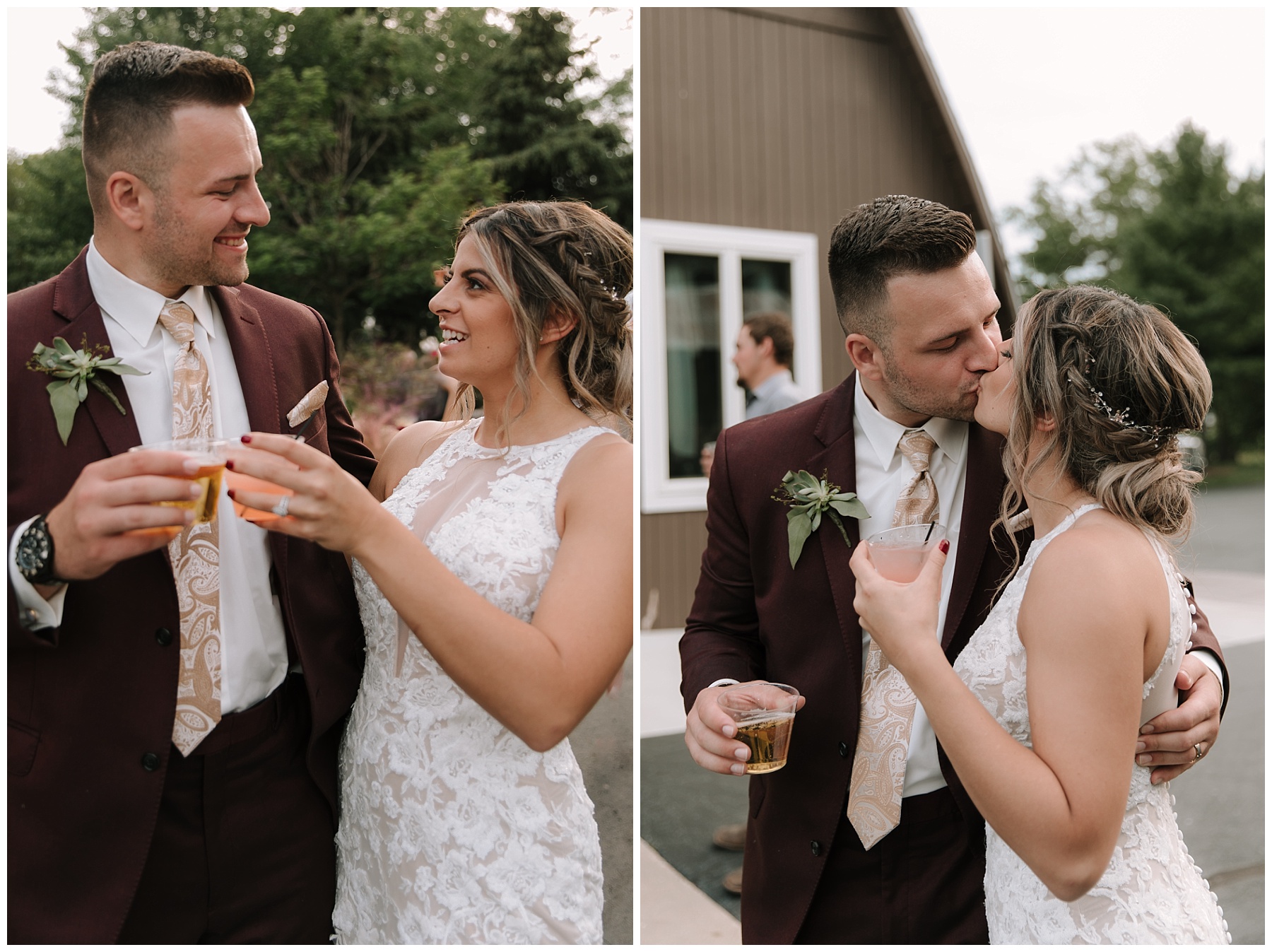 Couple getting drinks at their reception - wedding pictures