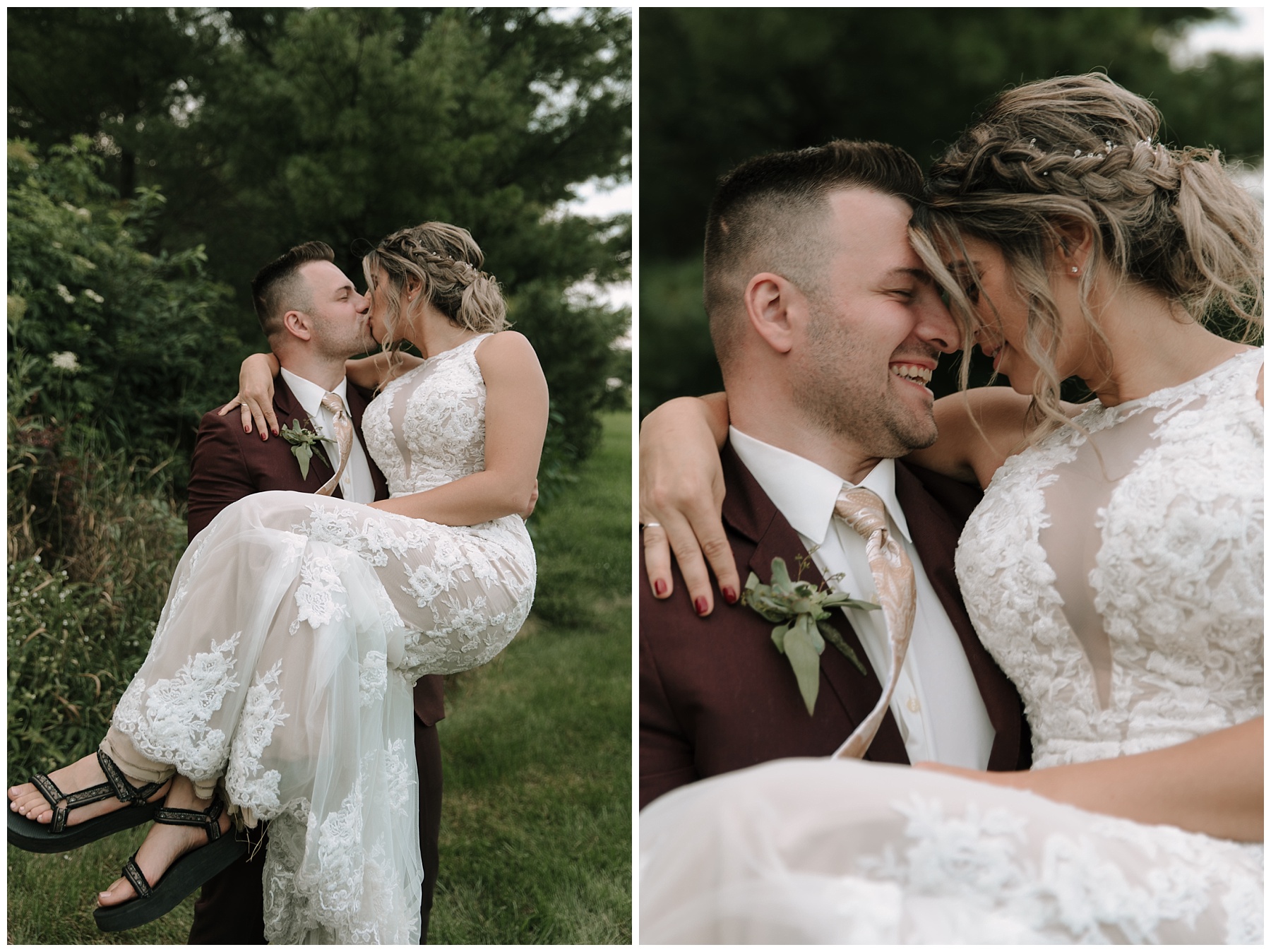 Couples wedding picture groom carrying bride 