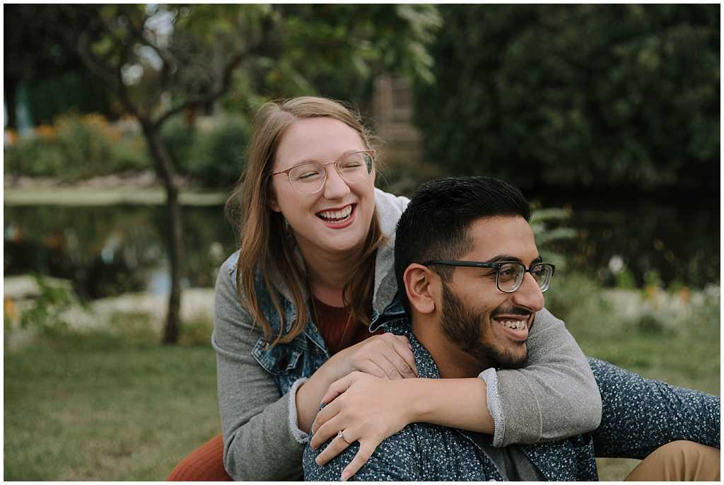 Summer engagement picture in fond du lac park