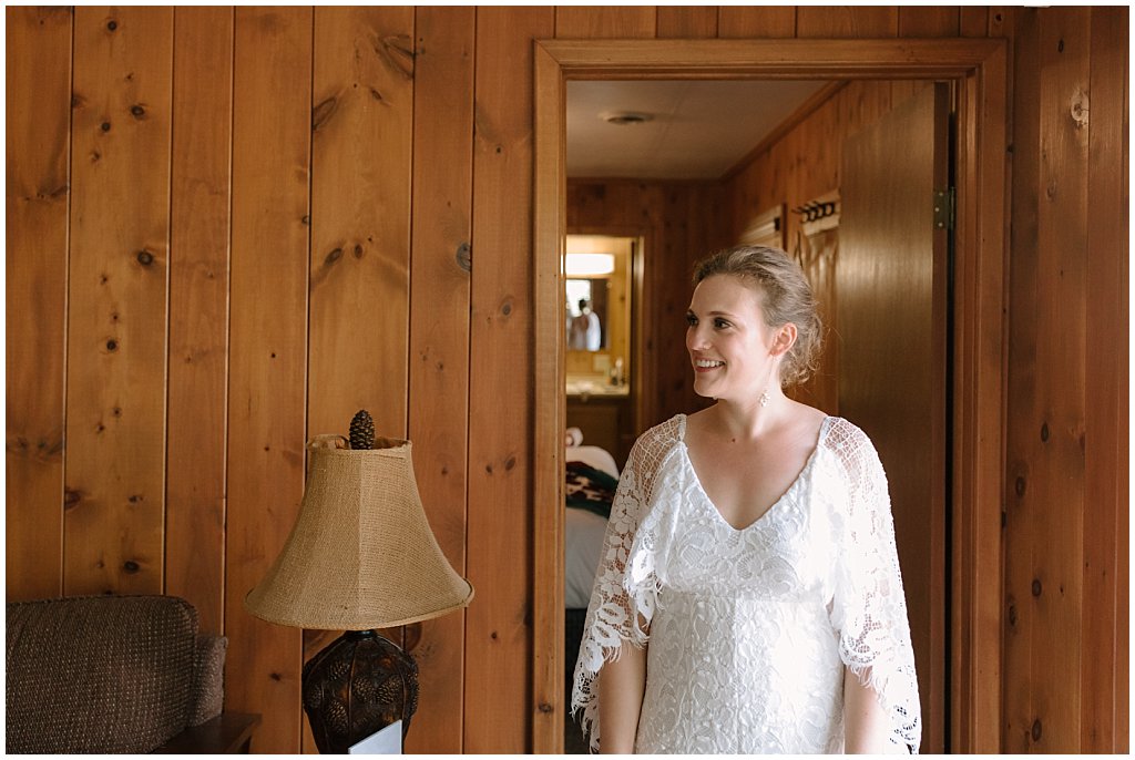 Bride getting ready in cabin 