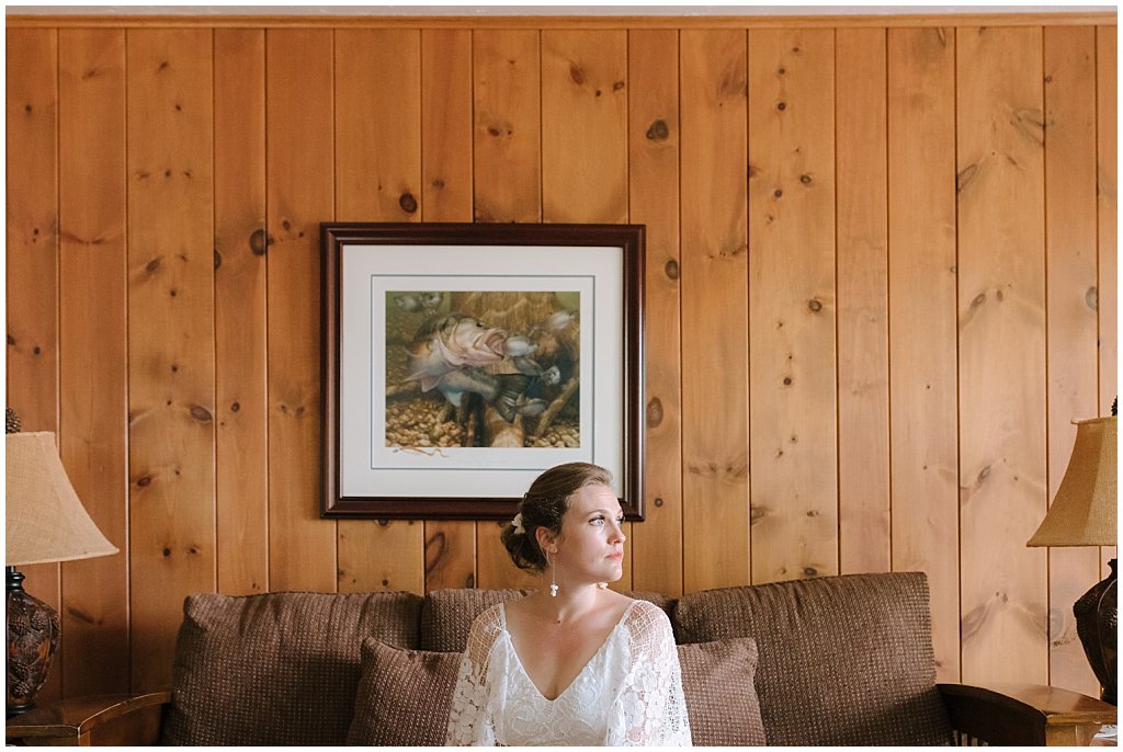bride in cabin - camp wedding inspiration 