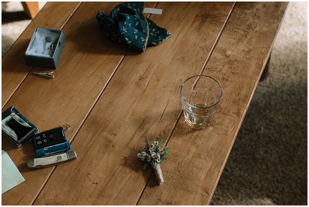 Groom's foraged boutonniere - Northwoods of Wisconsin wedding -  unique camp wedding inspiration 
