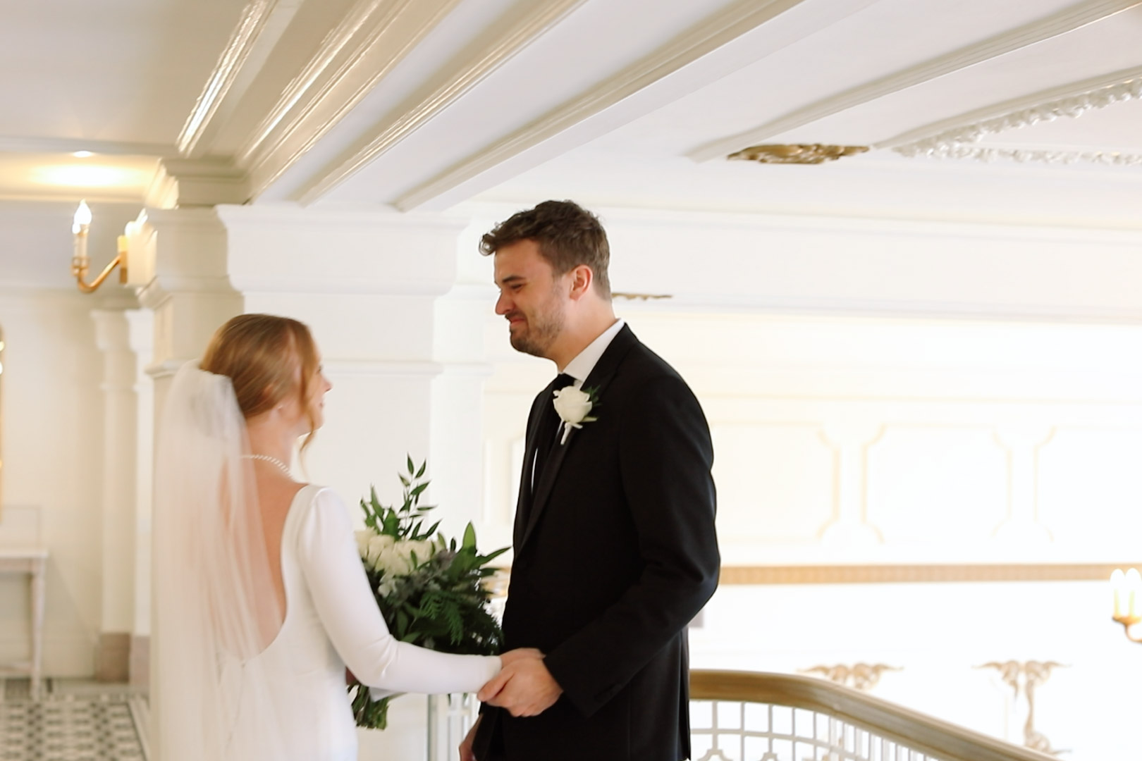 First look between bride and groom at Hotel Northland