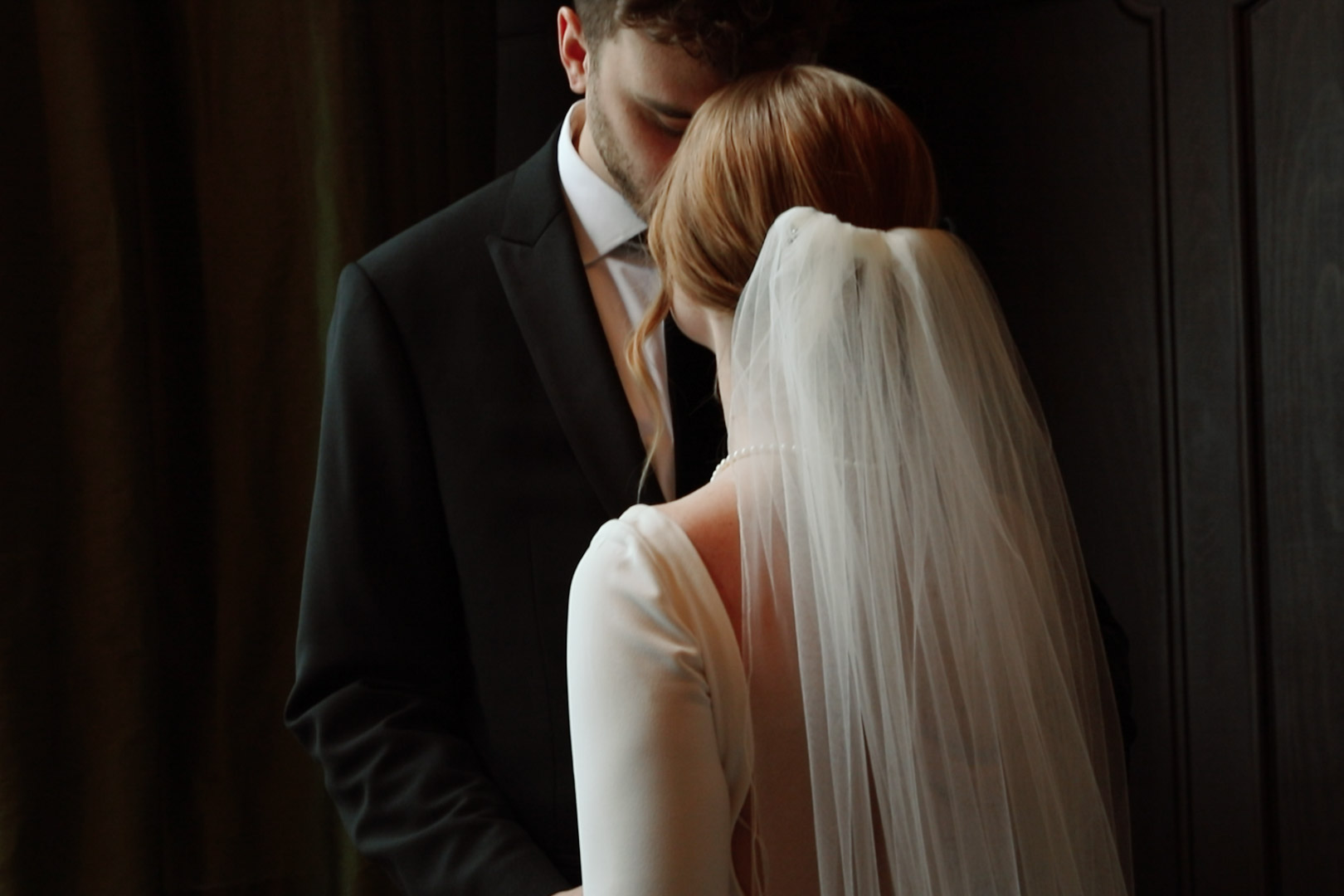 Moody image of bride and groom at hotel northland - pretty lighting