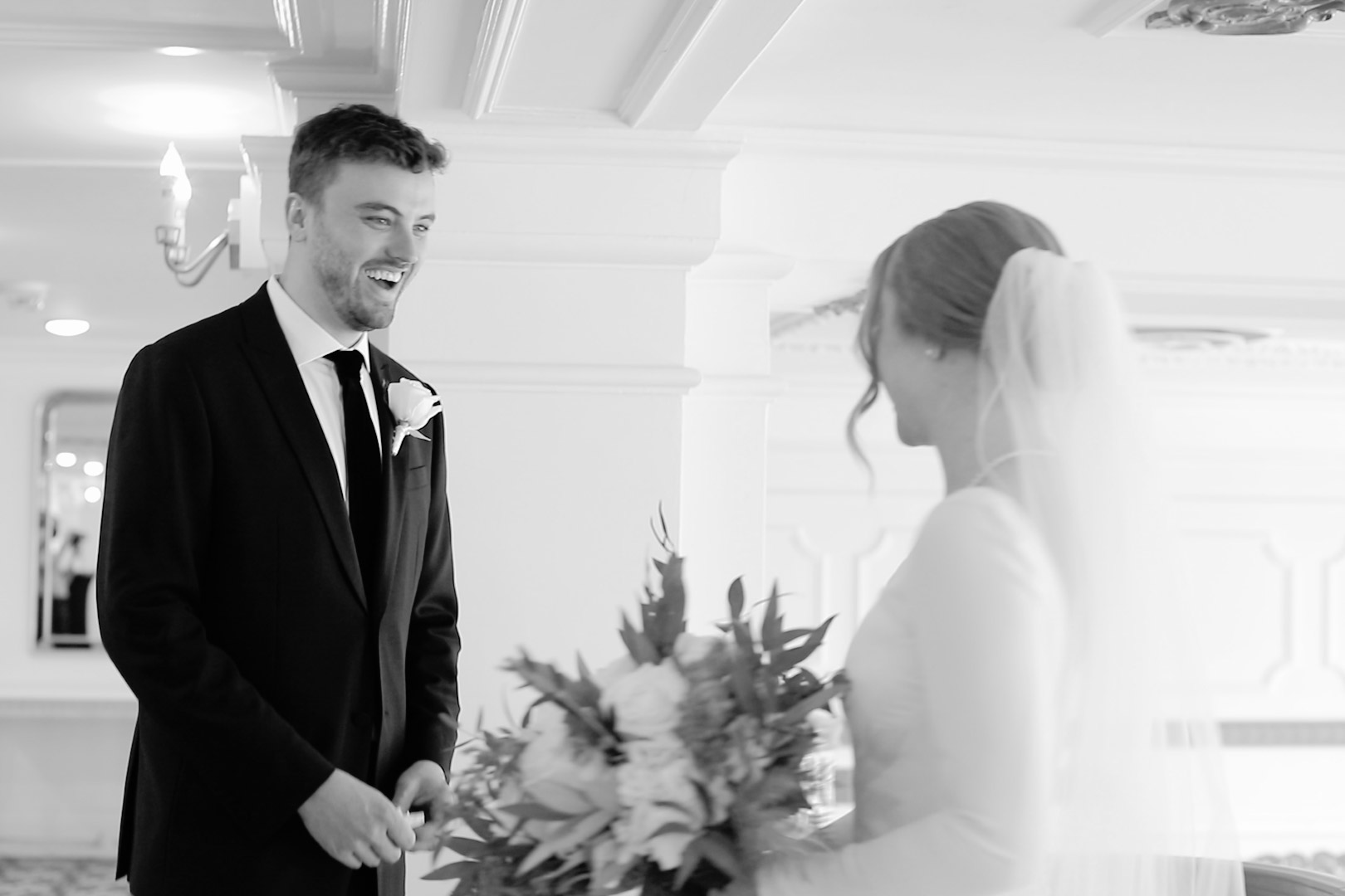 Couple during first look