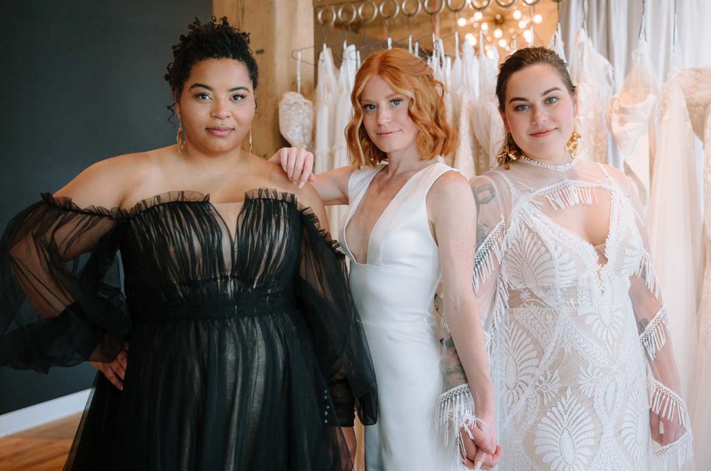Strike Bridal Bar in Milwaukee offers numerous nontraditional wedding dress and jumpsuit options