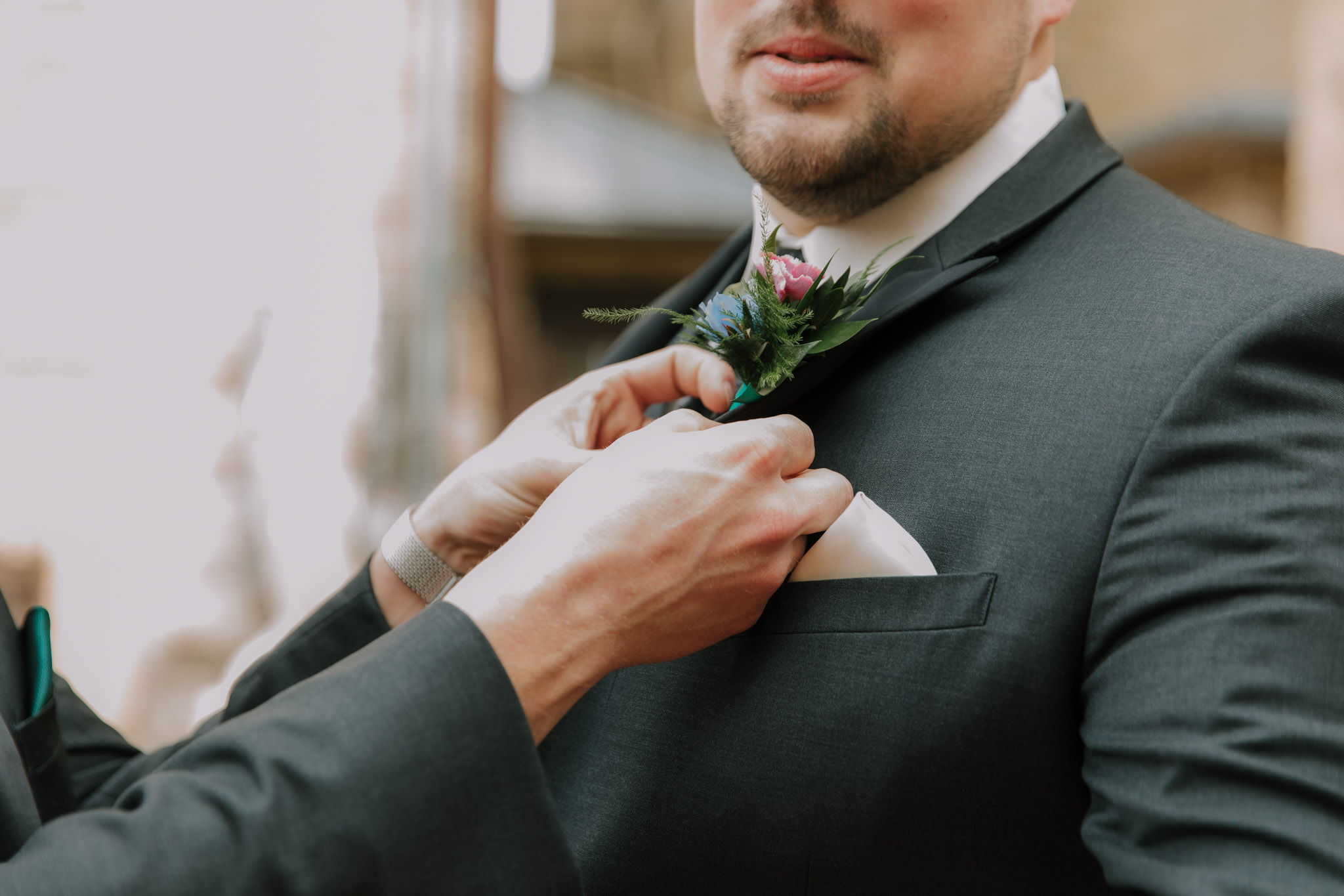 Groom getting ready for wedding at St Stanislaus