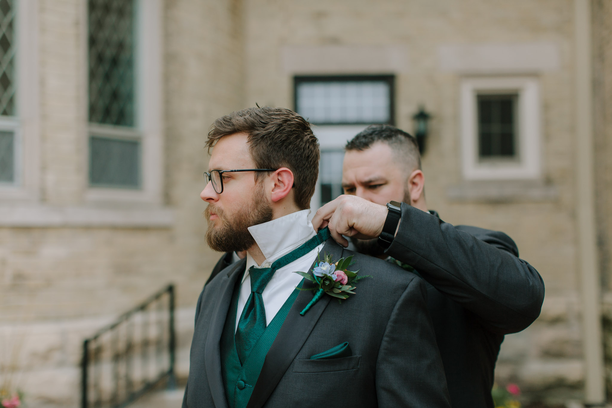 Groom getting ready for wedding at St Stanislaus