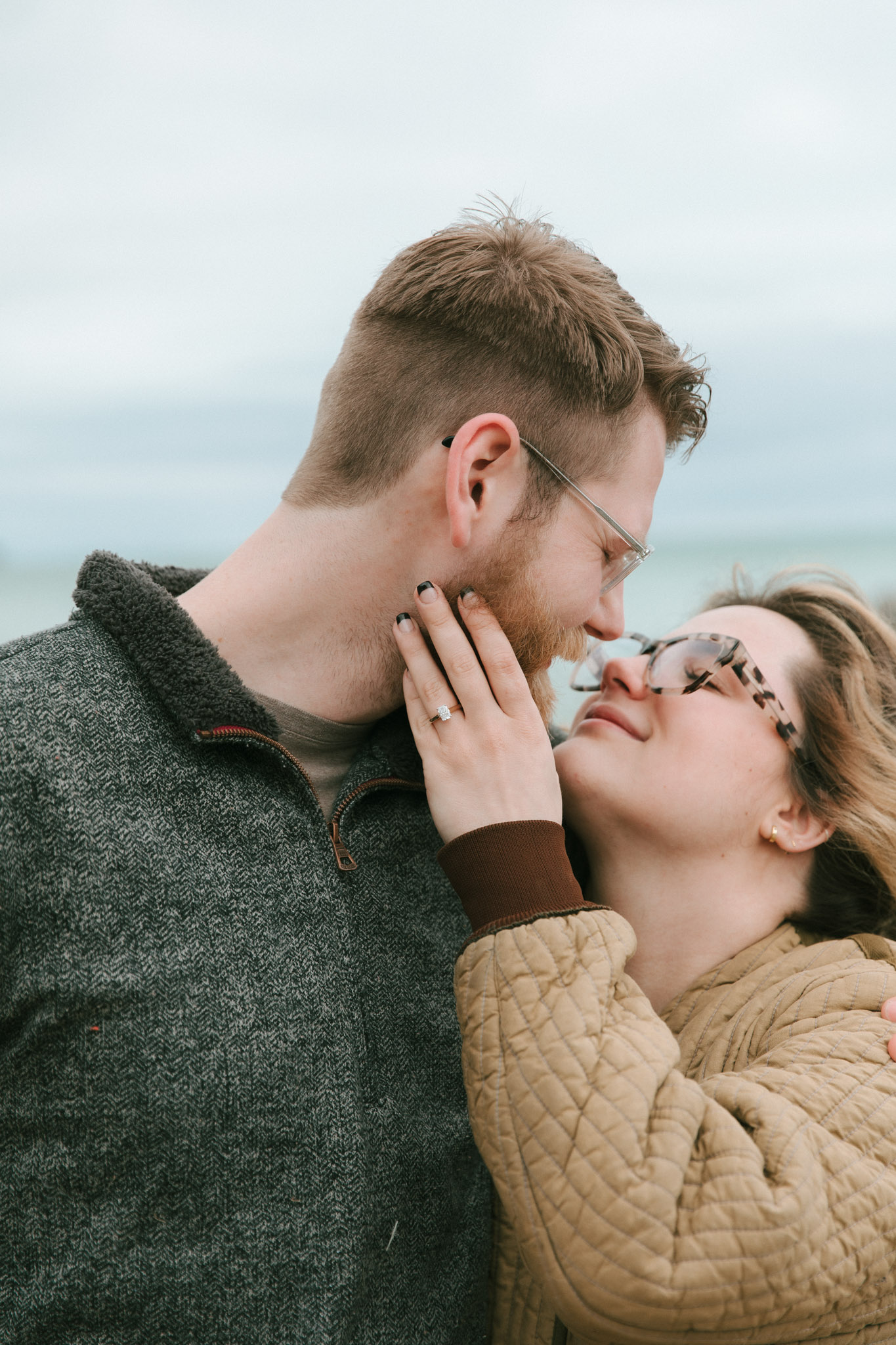 Radiant cut diamond ring with gold band - Klode Park Milwaukee Wisconsin Lake Engagement