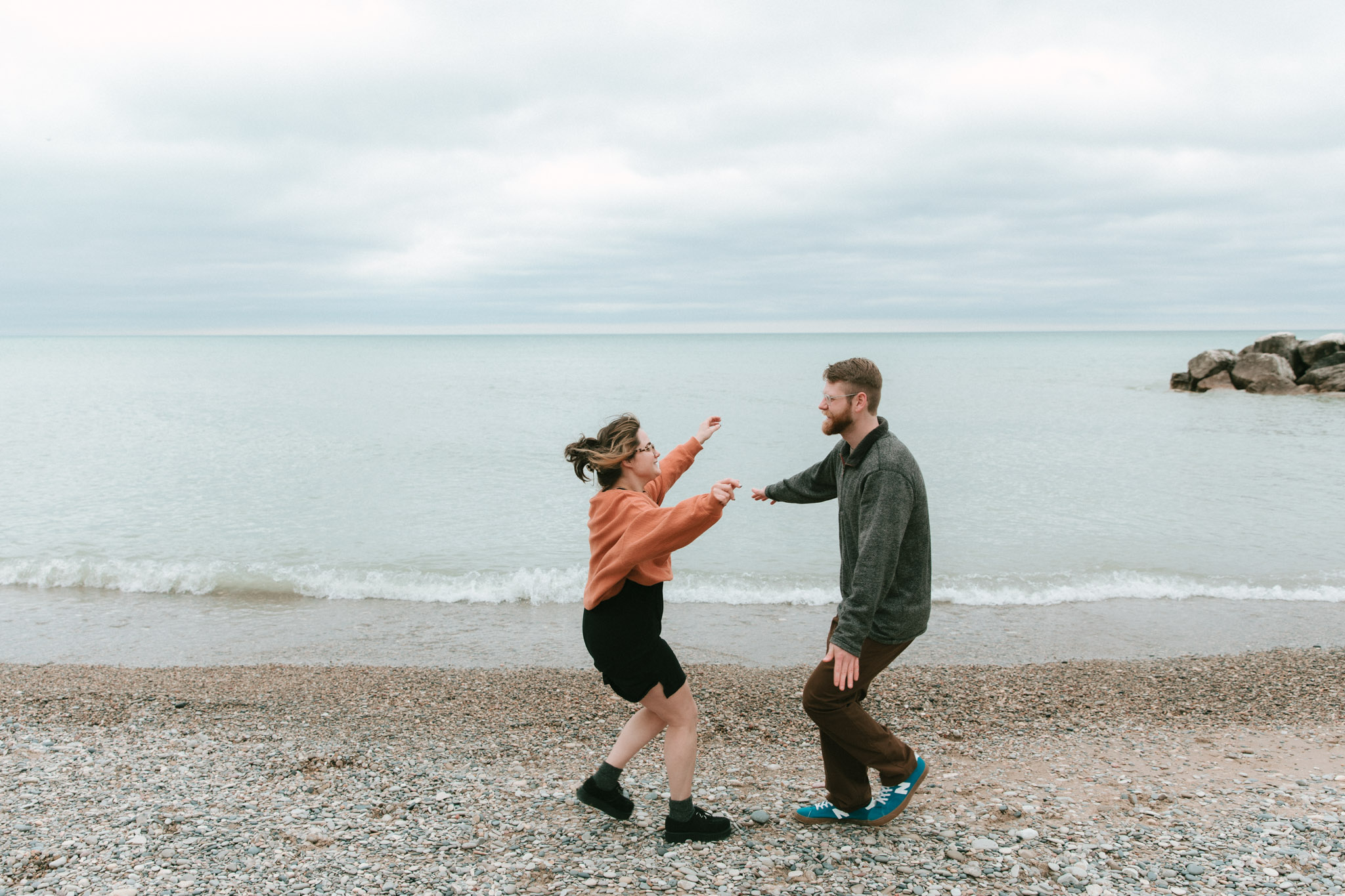 Couple embracing after getting engaged