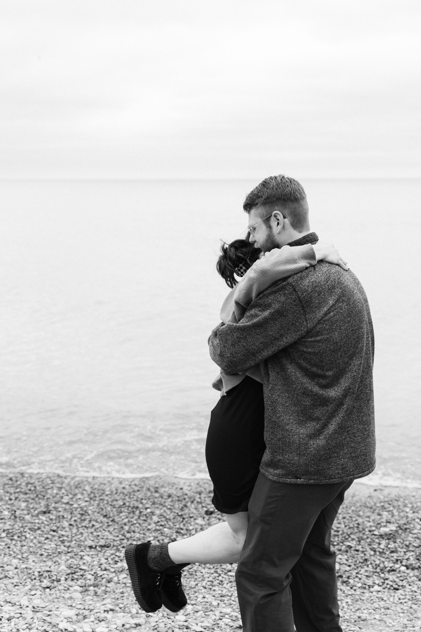 Couple hugging after getting engaged