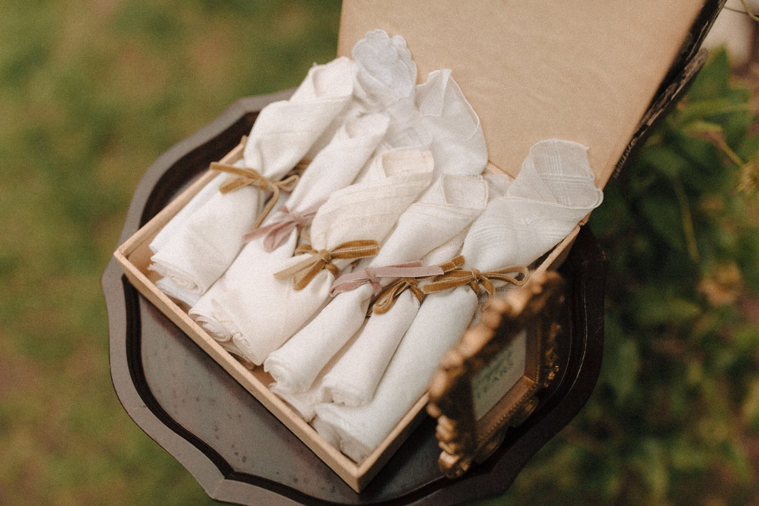 vintage hankies for happy tears at the entrance of a wedding ceremony