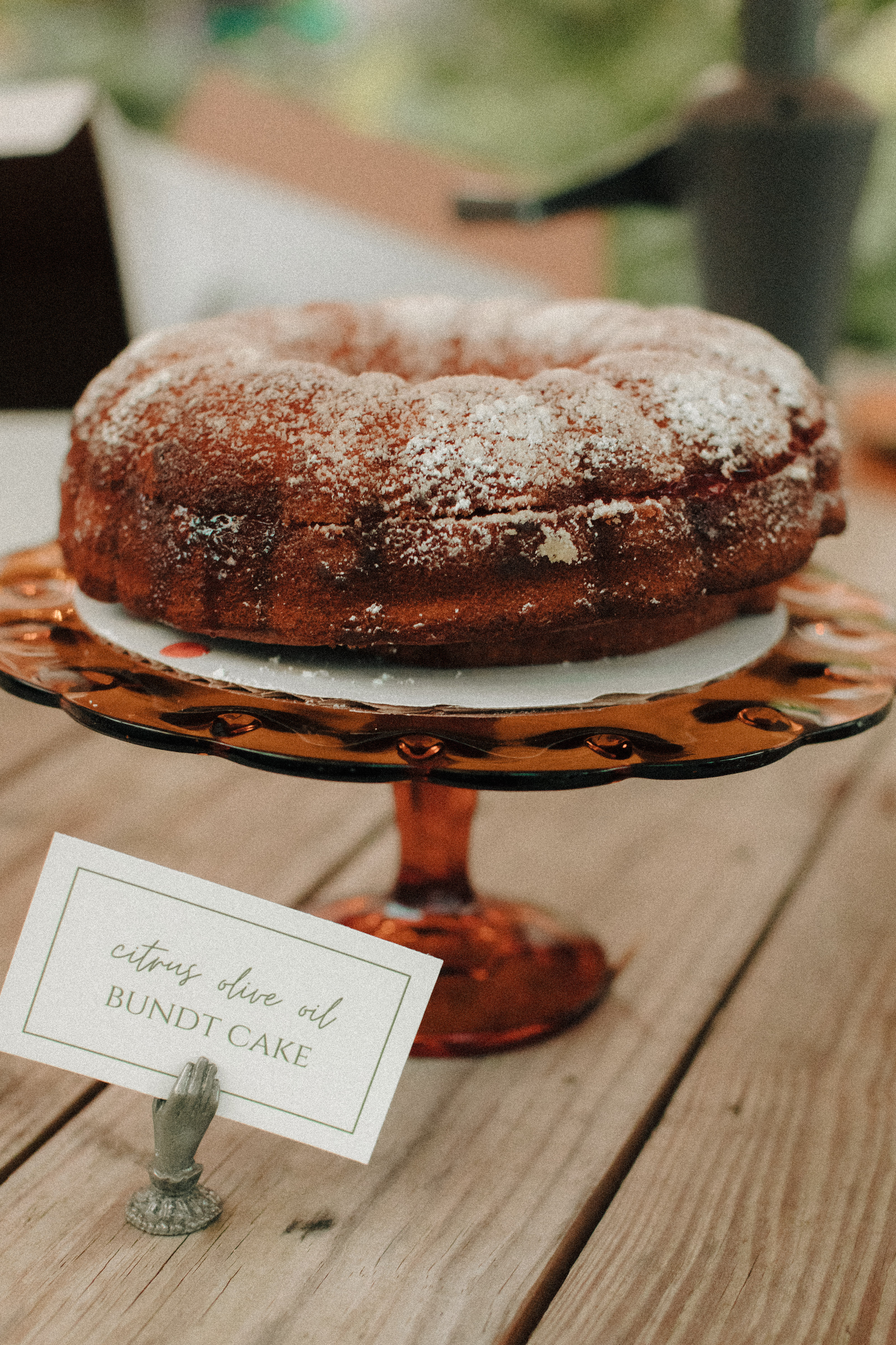 Bundt cake from Ms. Molly's Bakery in milwaukee on an amber platter for a wedding