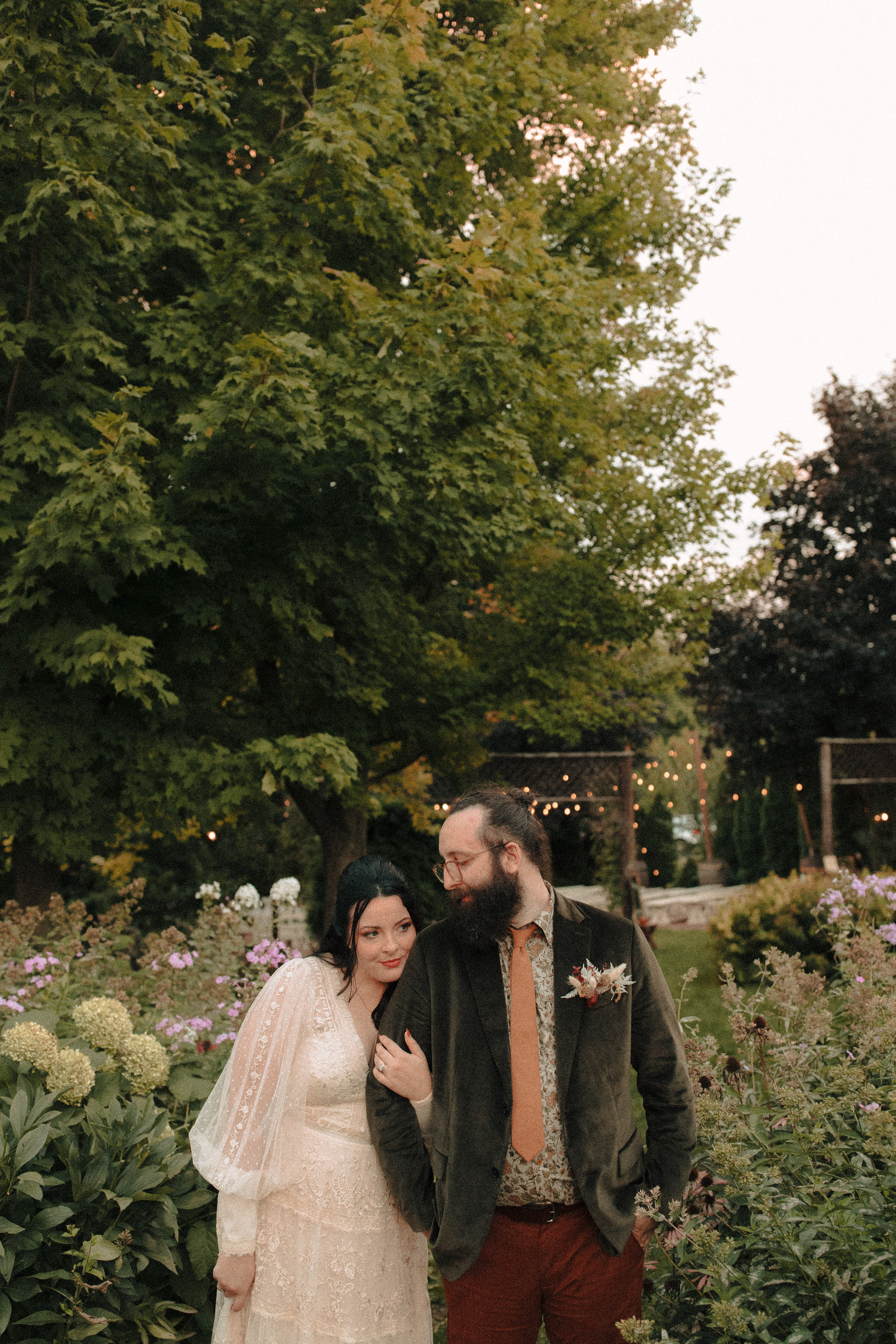 Couple hugging at The Gardens Wedding Center in Allenton Wisconsi
