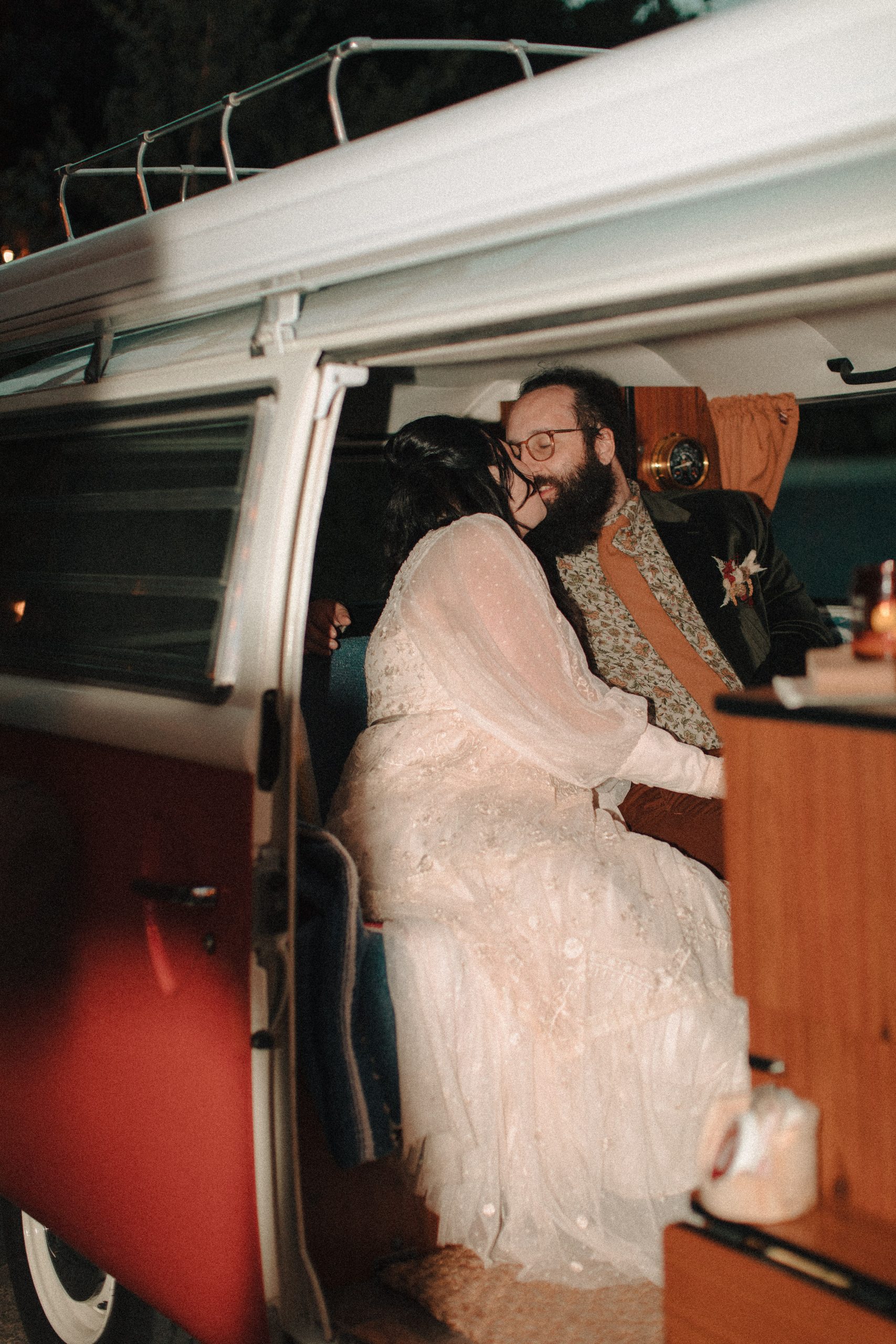 Bride and groom in retro vw photobooth - Big Foot Foto