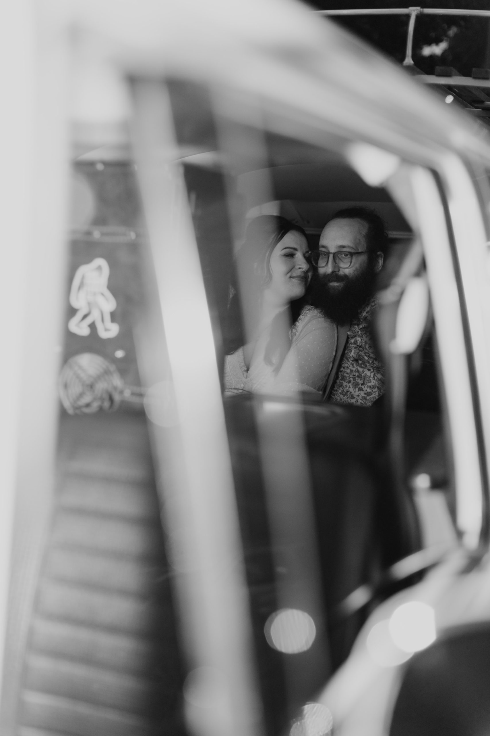 Bride and groom in retro vw photobooth - Big Foot Foto