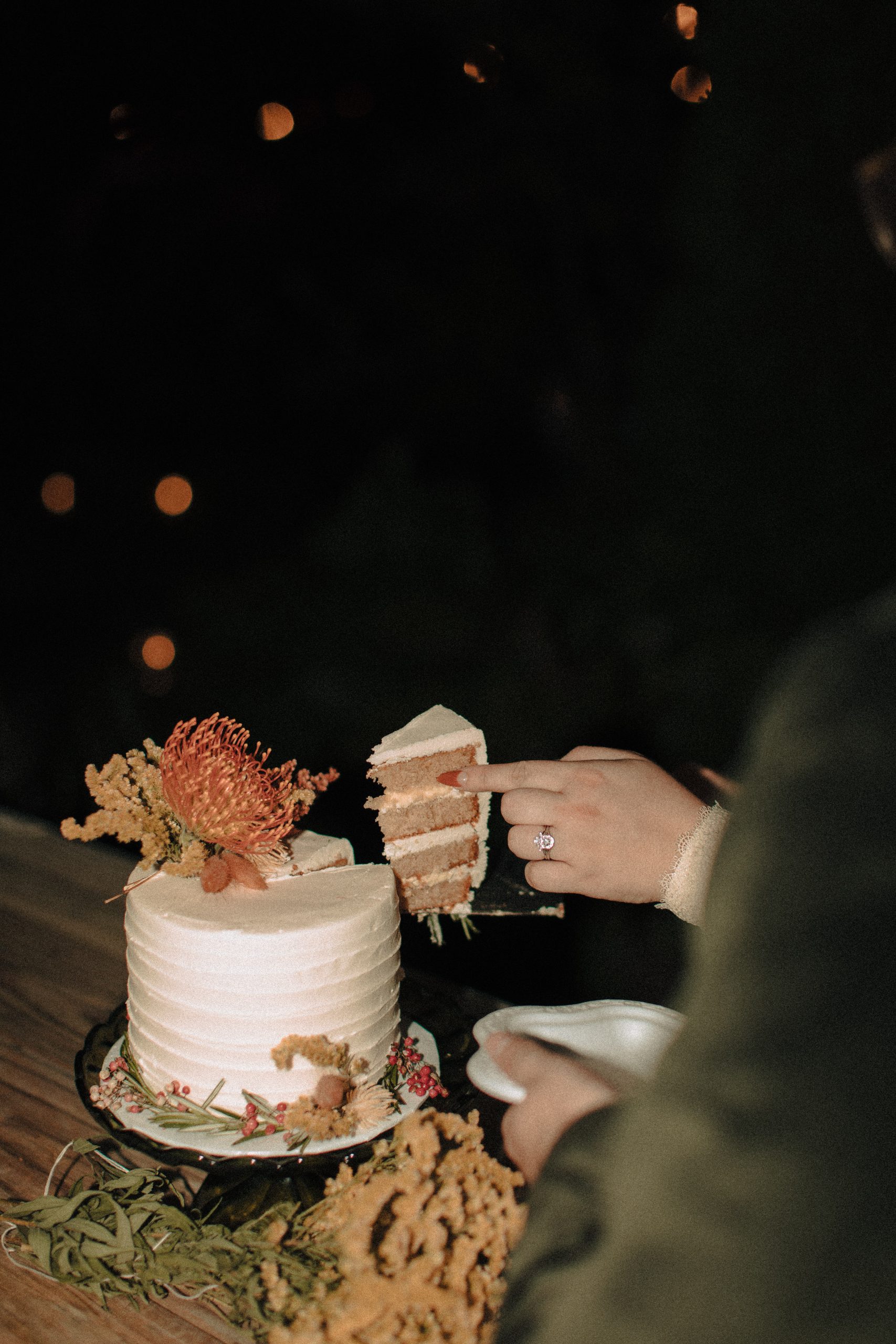 Closeup photo of wedding cake slice